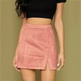 thumbnail image 2 of Women Sexy Slim Suede Dress Hip High Waist Zip Skirt Skirt Patch Work Dresses Side Slit Clothing, 2 of 5