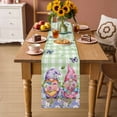 thumbnail image 2 of Blue Purple Gnomes Table Runner - 90 Inch Long Spring Hydrangea Flower Leaf Green Plaid Cotton and Linen Blended Dress Scarves Farmhouse Table Runner for Kitchen Dining, Coffee Table, 13" x 90", 2 of 8