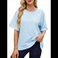 thumbnail image 1 of Camisetas de Gran Tamaño para Mujer, Cuello Redondo, Corta, Blusas Casuales de Verano, Blusas Holgadas de Corte Alto Azul S, 1 of 10