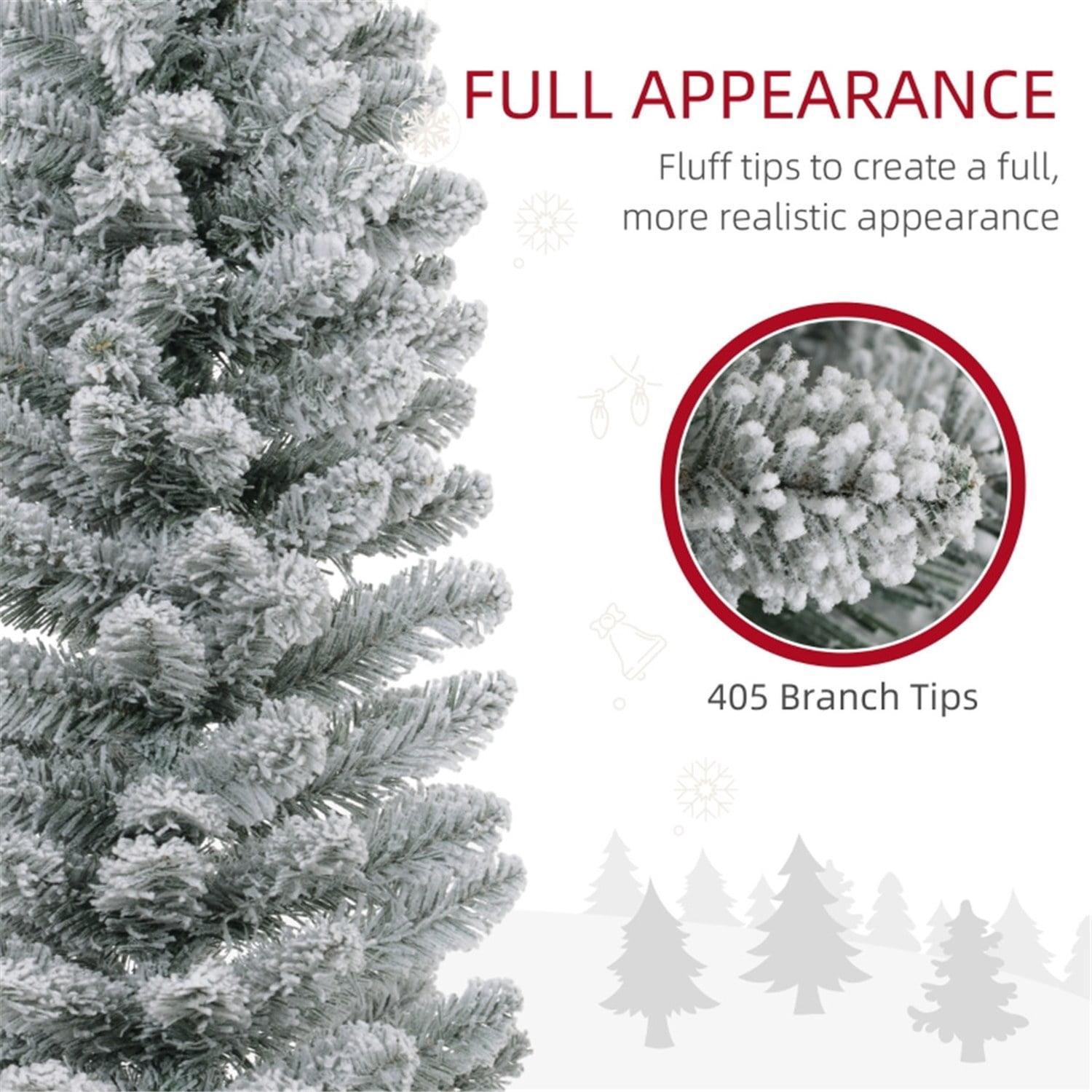 Astoutdoor 7 ft Snow-Flocked Pencil Christmas Tree with 405 Tips, Green, Indoor Use