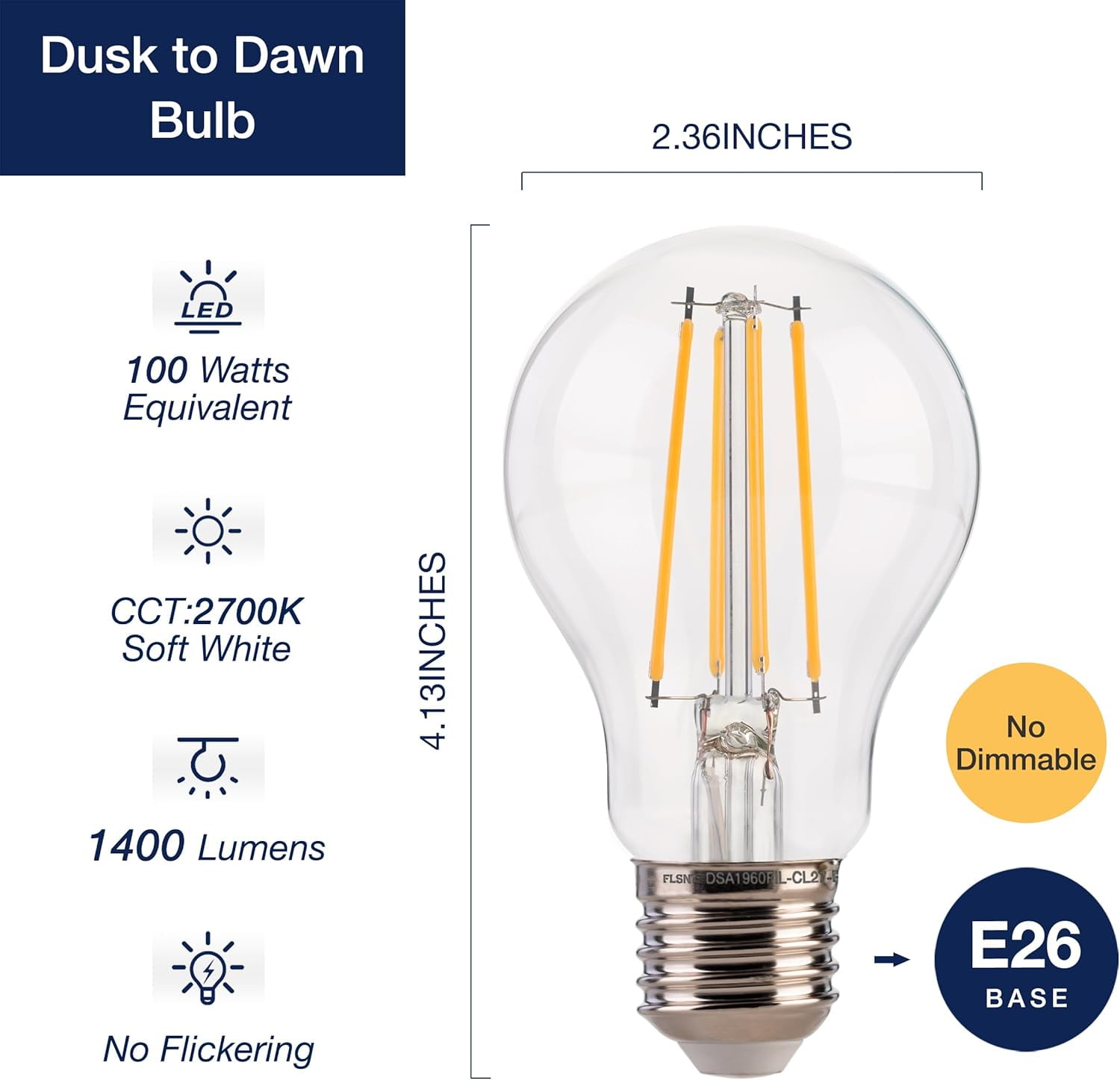 LUZIXIBO 4 Pack Dusk to Dawn Outdoor Sensor A19 LED Edison Bulbs, 8W (100W Eqv.), 1400LM,Vintage Filament E26 Base, Auto On/Off Photocell Automatic for Outdoor Lighting, 2700K Soft White