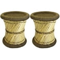 thumbnail image 1 of Natural Geo Moray Accent Stool (Set of 2) - Handwoven Navy Green, 1 of 5
