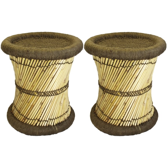 Natural Geo Tabouret d'Accent Moray (Ensemble de 2) - Tissé à la Main Vert Marine
