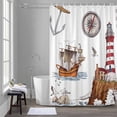 thumbnail image 5 of Ocean Lighthouse Seagull Shower Curtains for Bathroom, Vintage Nautical Sailboat Compass Shell Anchor Washable Fabric Shower Curtain with Hooks Waterproof Bathroom Decor Sets, 66 x 72 Inches, 5 of 9
