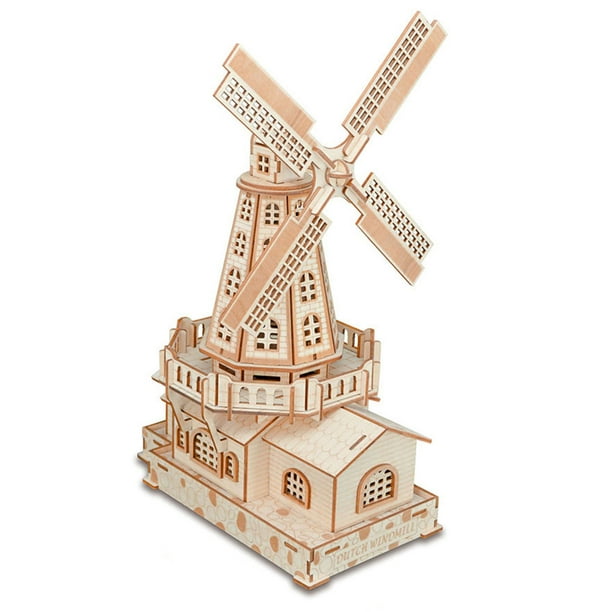 Windmill Woodcraft Construction Kit Woodcraft Windmill DIY 3D Wooden