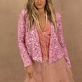 thumbnail image 2 of UJNDER Women's Fashion Solid Sequined Short Casual Coat Cardigan Top for Party Fall Outfits and Glamour Pink S, 2 of 9