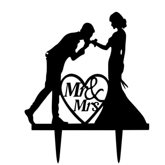 Black Acrylic Bride and Groom Cake Topper for Wedding Decoration and Cake Picks 4.7 Inches