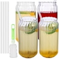 thumbnail image 1 of 4Pcs Glass Cups 550ml Drinking Glass Tumbler with Glass Straws Cup Brush Vintage Ribbed Drinking Glass Cup, 1 of 8