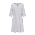 thumbnail image 4 of Birdeem Robe d'Été Ample pour Femme en Coton et Chanvre à Col en V, Manches Trois Quarts, Robe à Cordon, Jupe, 4 of 6