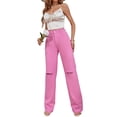thumbnail image 3 of SAYOO Women's Straight Jeans Ripped High Waist Casual Versatile Full-Length Pants, Pink, 3 of 8