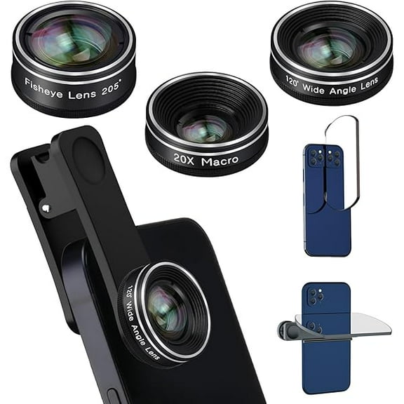 Phone Camera Lens, 198 Fisheye Lens   120 Super Wide-Angle Lens   20x Macro Lenses Camera Photography Accessories kit Gadgets for iPhone Samsung Android Smartphone