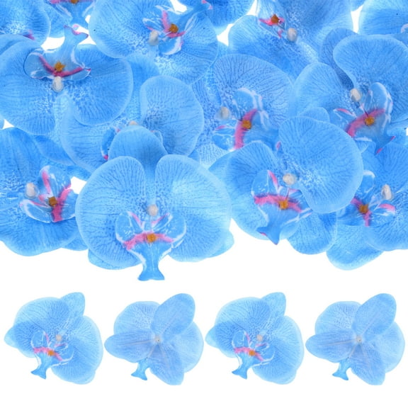 20-Pack Artificial Orchid Flower Heads, Silk Faux Butterfly Flowers Head for Decor [3.54", Blue]
