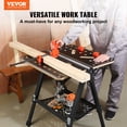 thumbnail image 2 of VEVOR Table de Travail Pliable, 2-en-1 comme Cheval de Scie et Établi, Capacité de 1000 Lb, 7 Hauteurs Réglables, Pieds en Acier, Support d'Outils Portable et Pliable avec Pince en Bois, 4 Chevaux de Banc, 2 Crochets, Rangement de Garage Facile, 2 of 9