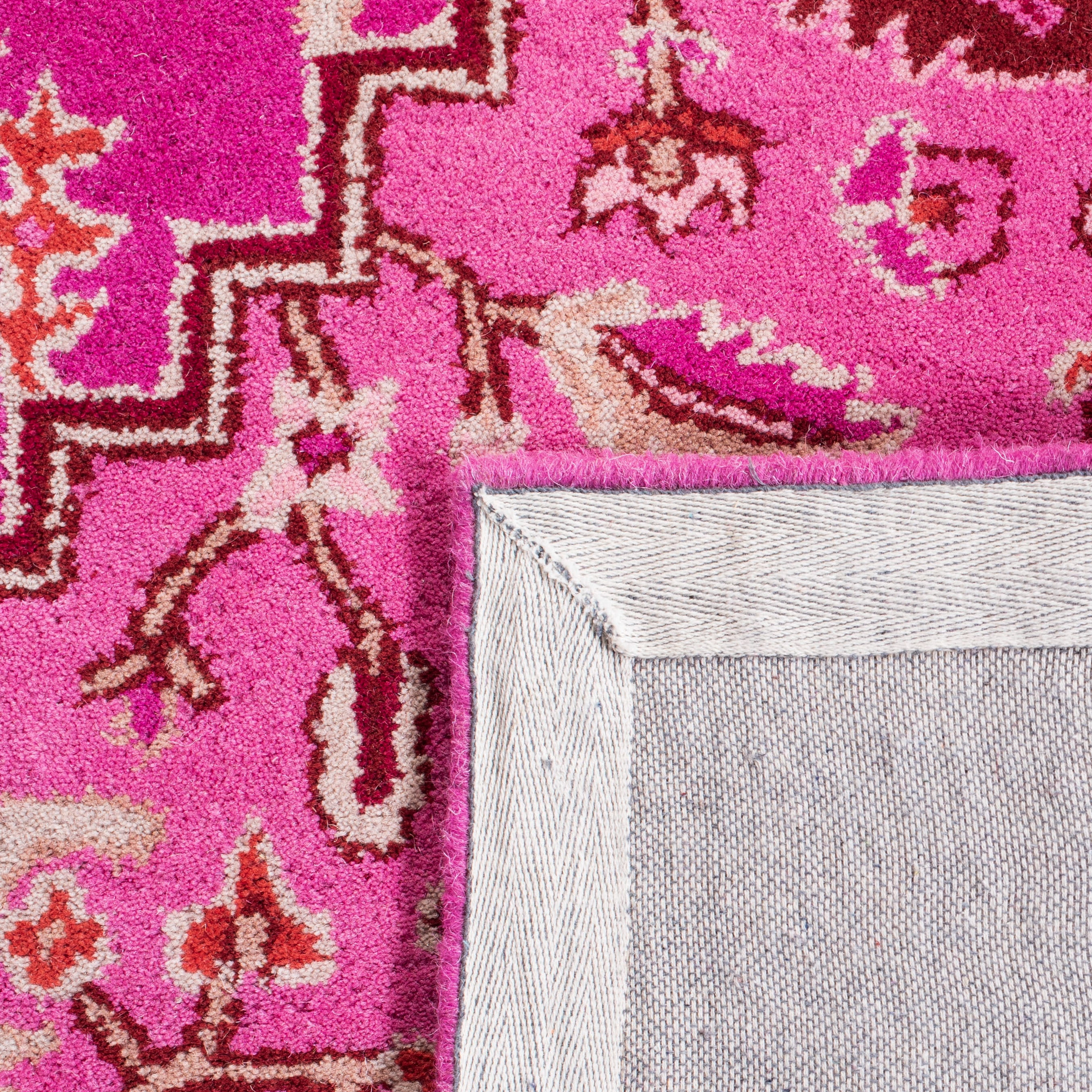 SAFAVIEH Bellagio Major Bordered Wool Area Rug, Red/Pink, 5' x 5' Round