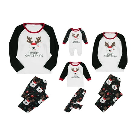 

Fanvereka Matching Family Xmas Parent-child Pajamas Round Neck Raglan Tops + Pants Set