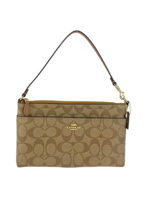 Pre-Owned COACH Signature Beige Brown Gold Hardware F1832 Handbag Accessory Pouch (Good)