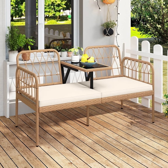 DRAZUNO 2PCS Patio Rattan Ottomans Seat Side Table Storage Box Footstool W/Cushion Black