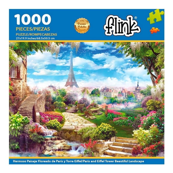 Rompecabezas Flink Paisaje Floral de París y Torre Eiffel 1000 Piezas