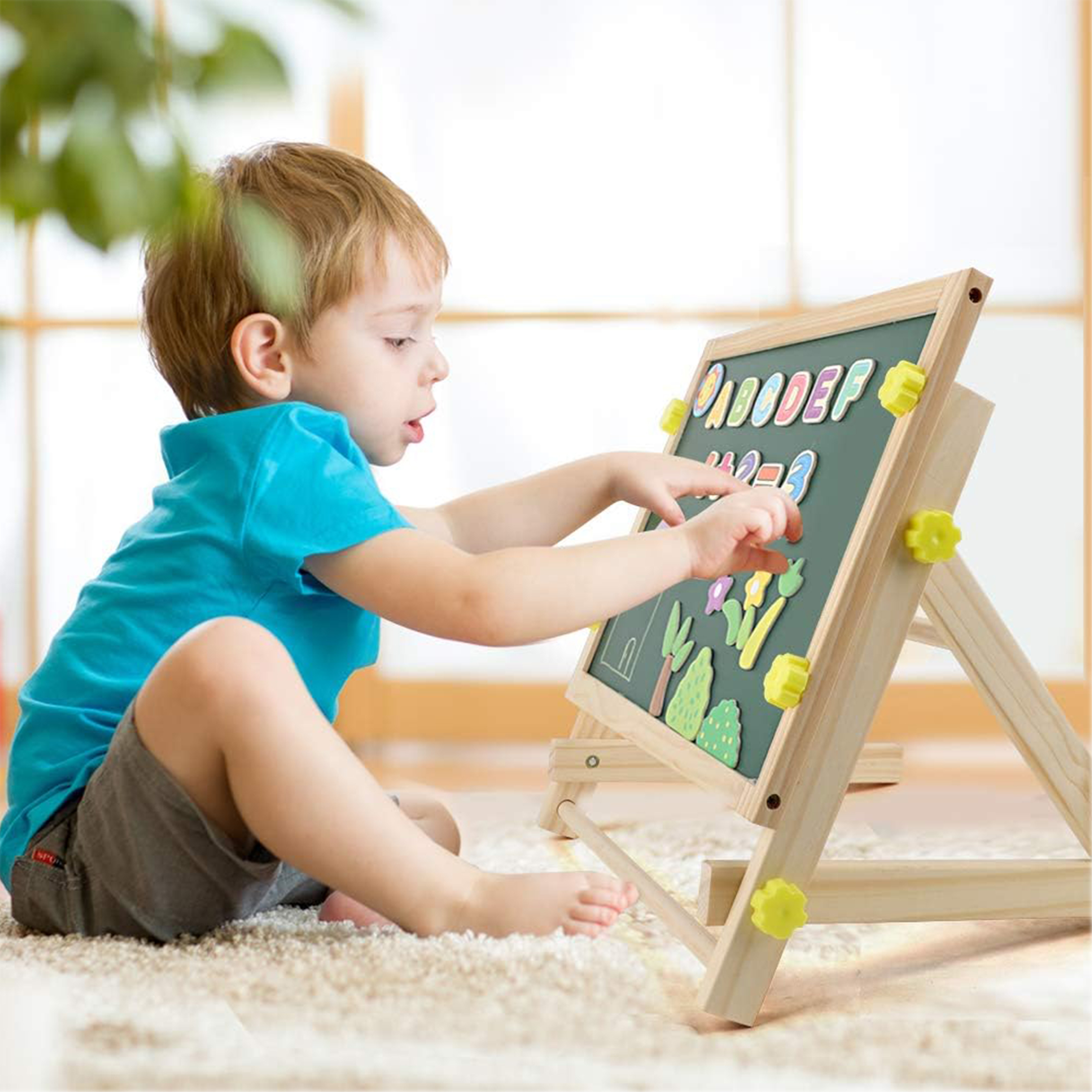 Ealing Wooden Tabletop Easel Art Center, with Magnetic Whiteboard, Chalkboard , Tabletop Drawing Board for Kids with Magnetic Letters Numbers and Other Accessories