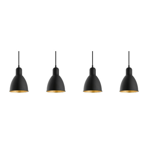 203445A-Eglo Lighting-Priddy 2 - Four Light Linear Pendant   Black/Gold Finish with Black/Gold Shade