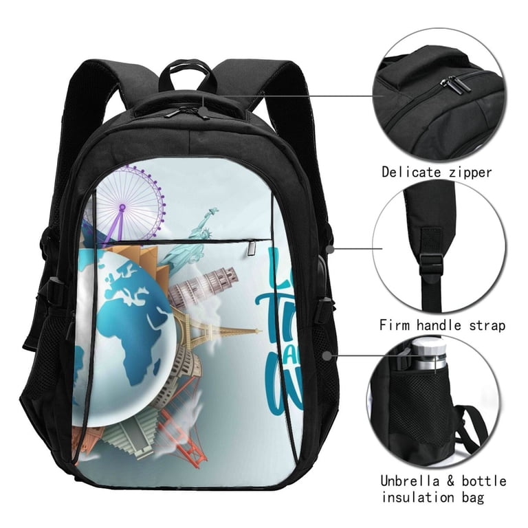 backpacks for international travel lets go Ratiio Let's go Travel Around the World Print Travel Laptop Backpack,Slim  Sturdy Laptops Backpack with USB Charging Port, Water Resistant College
