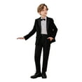 thumbnail image 5 of CUZIBR Christmas Outfit For Kids Boys Formal Suits Four Piece Shirt Tuxedo Gentlemen Solid Color Jacket Shirts Trousers Bowtie Wedding Party Activist Dress Wear Cute Winter Outfits,Black,2-3 Years, 5 of 5