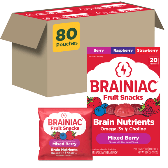 Brainiac Fruit Snacks with BrainPack, Berry Blast, 80ct