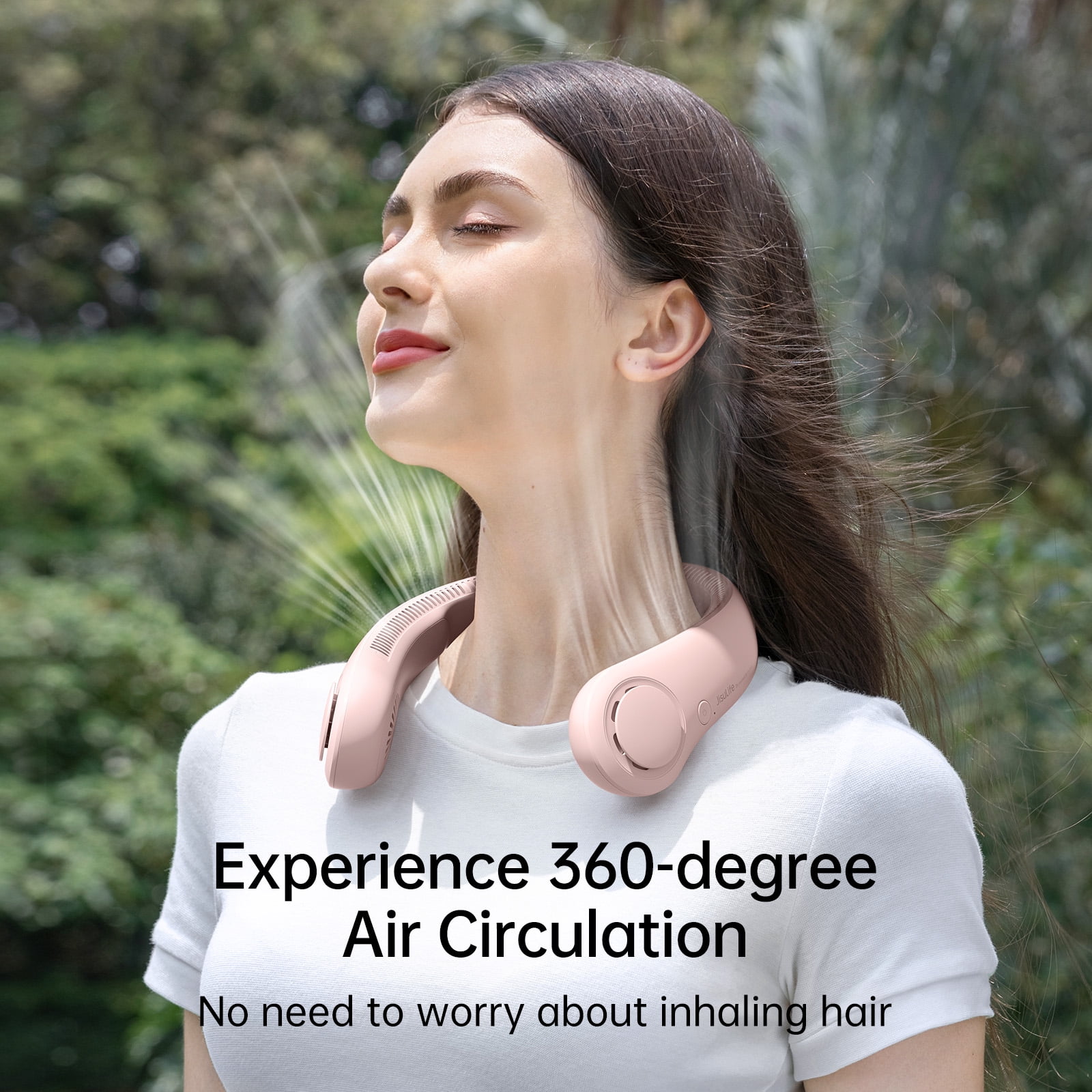 JISULIFE Portable Neck Fan, Wearable Fan, Bladeless Fan Hands-Free Cooling, Quiet 25dB, 5 Speeds, 16H Battery Life, Ideal for Indoor/Outdoor, Gift for Women, Men - Pink