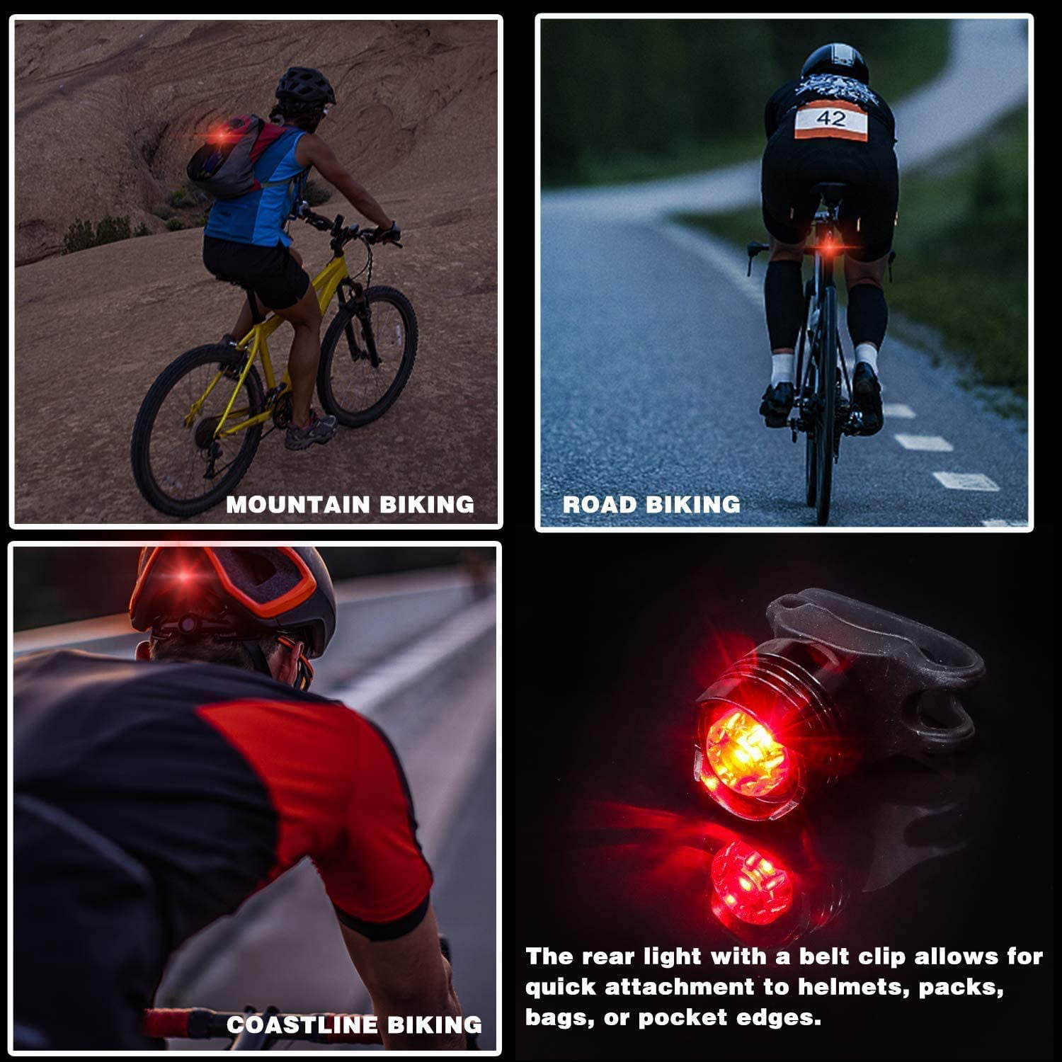 Waterproof Cycling Road Bicycle Light Headlight Front and Back Rear Light for Night Riding BenRich Mountain Bike Lights Set 2400 Lumens Cree XML-T6 LED USB Rechargeable