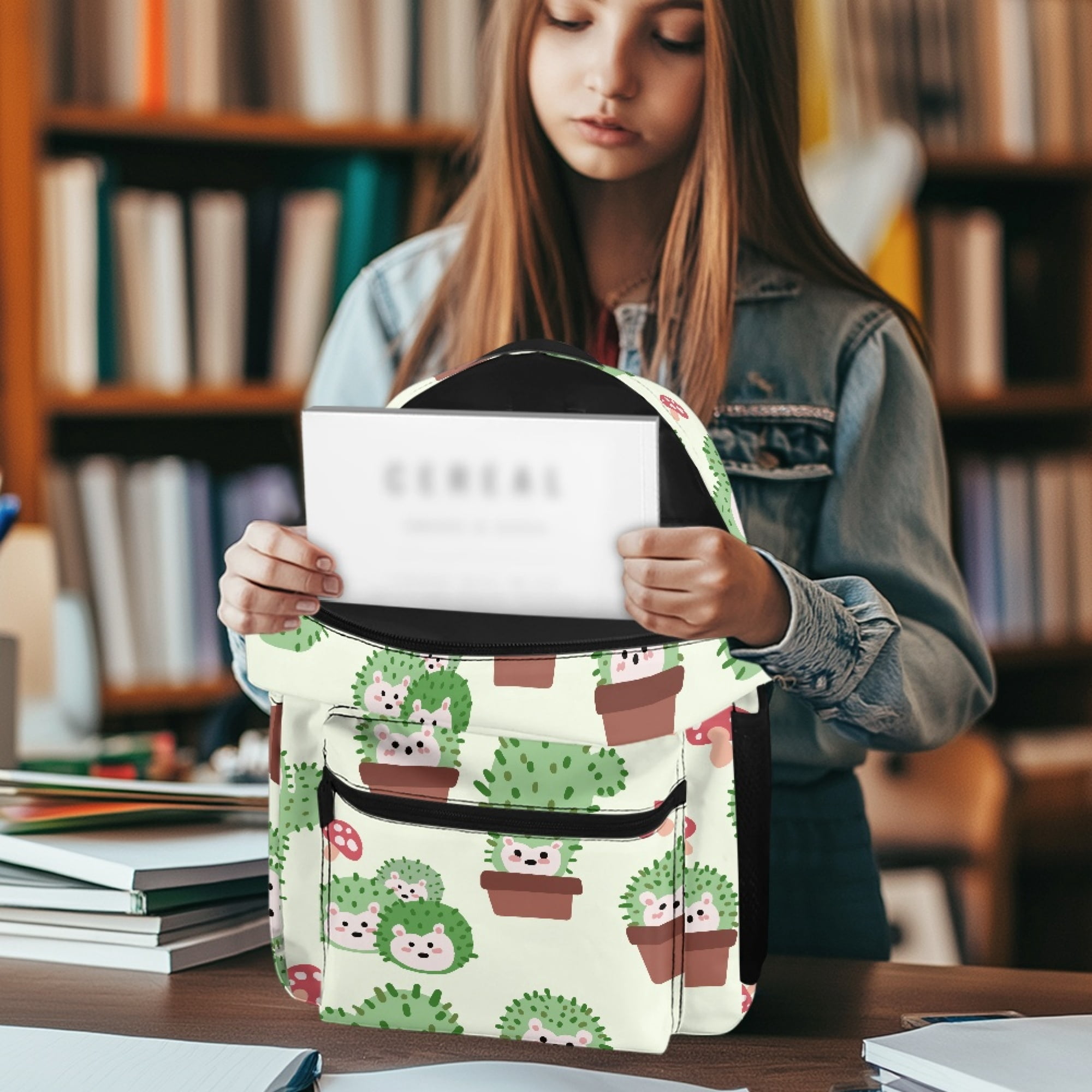Uourmeti Cute Casual Backpack with Cactus Hedgehog Design - Great for Daily School and Outdoor Travel