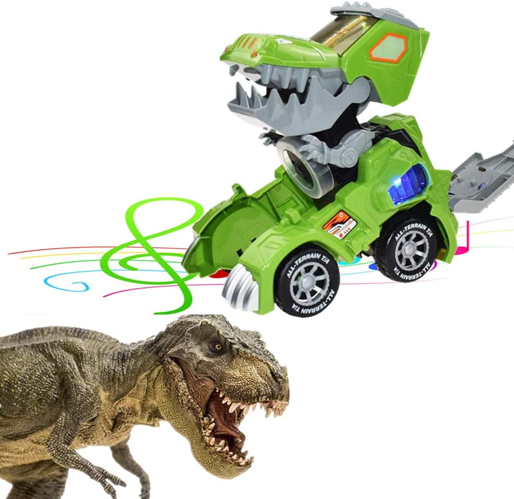 Automatic Transforming Dinosaur Car Toys 2-in-1 Dino Robot Vehicle Car Power (Not Include) with LED Light Music Kids (Green) - Walmart.com
