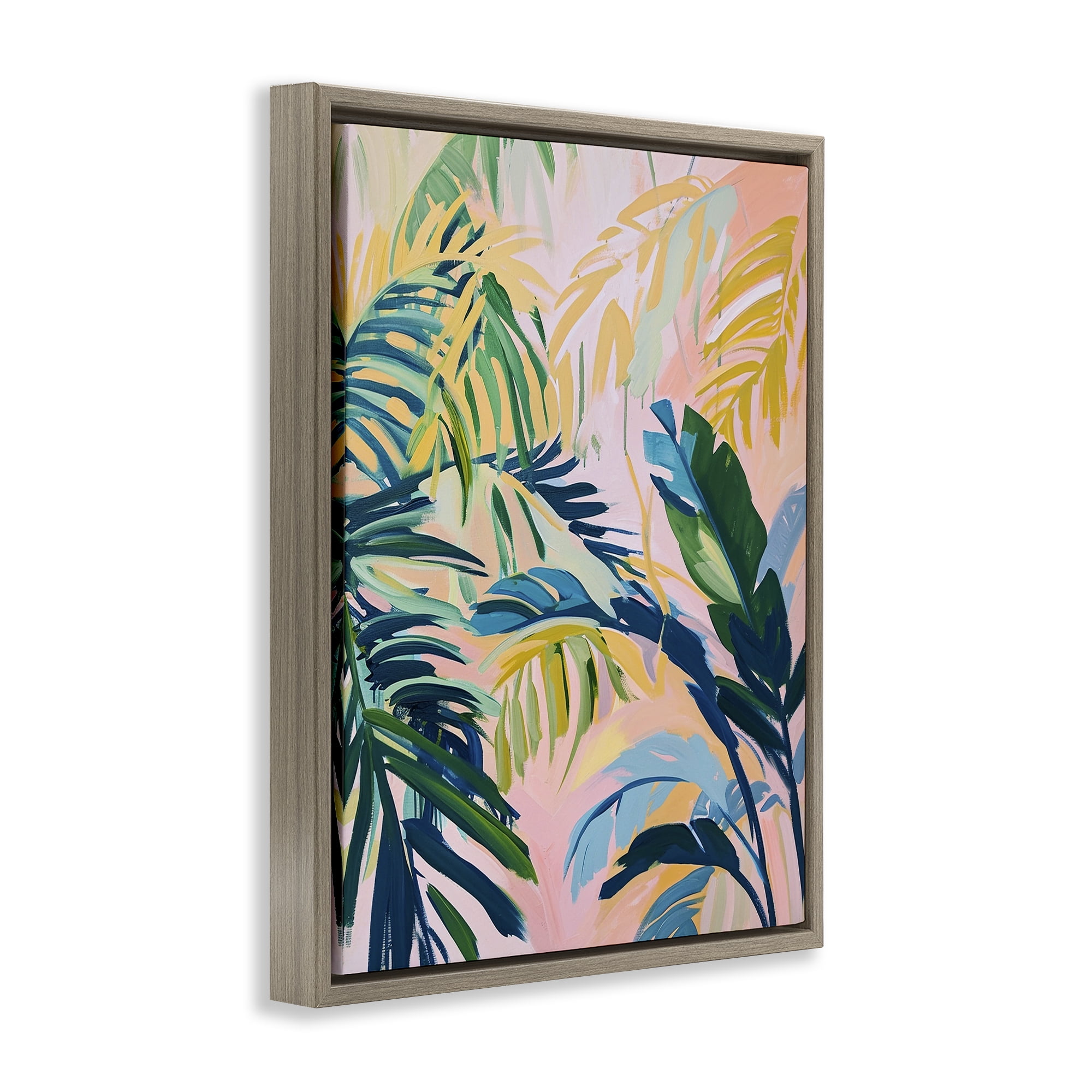 Stupell Industries Tropical Leaf Impressions Botanical & Floral Painting Brown Floater Framed Canvas Art Print Wall Art, 17 x 21