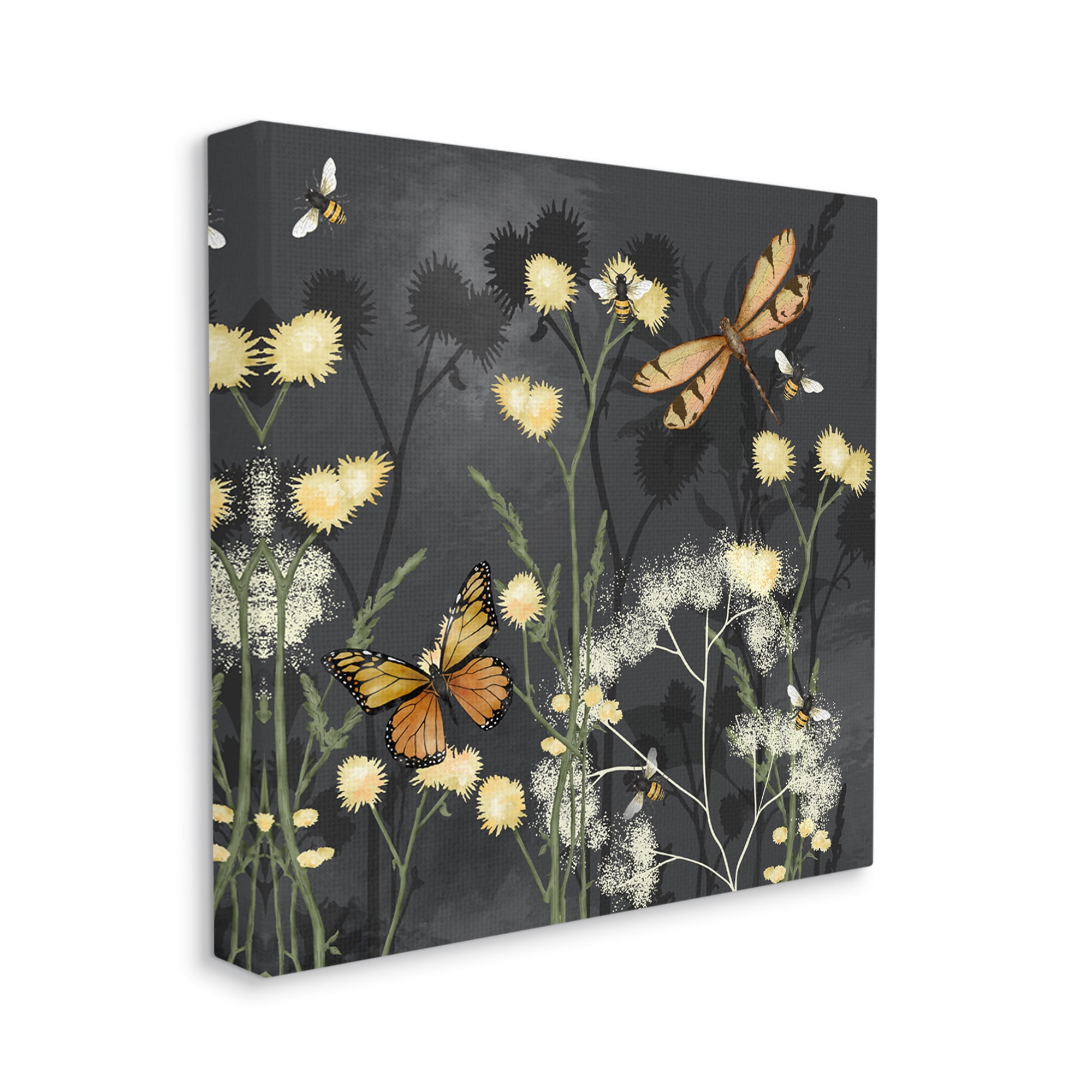 Stupell Industries Herbs & Insects on Grey Botanical & Floral Painting Gallery Wrapped Canvas Print Wall Art, 17 x 17