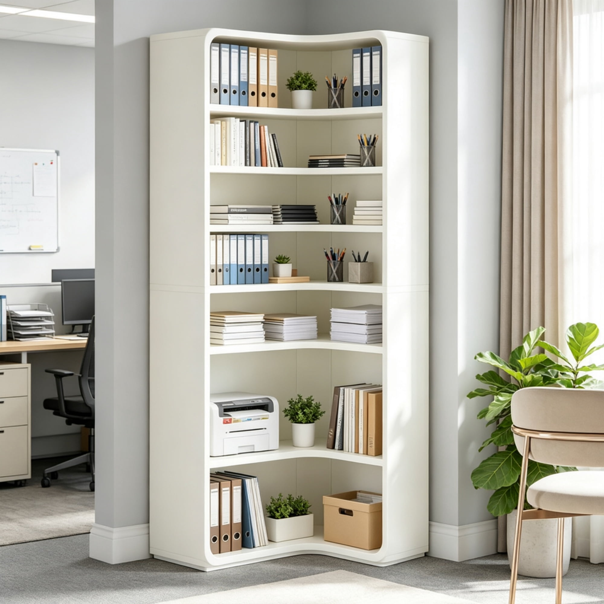 9 Tier L Shaped Bookcase Display Shelf, MDF Corner Bookshelf, 27.56 in L x 23.62 in W x 64.96 in H