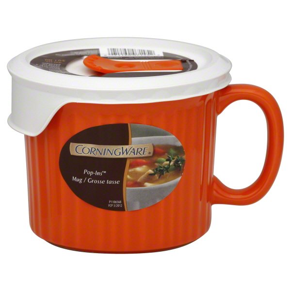CORNINGWARE Colours PopIns 20oz Meal Soup Mug Vented Cover Lid Carrot