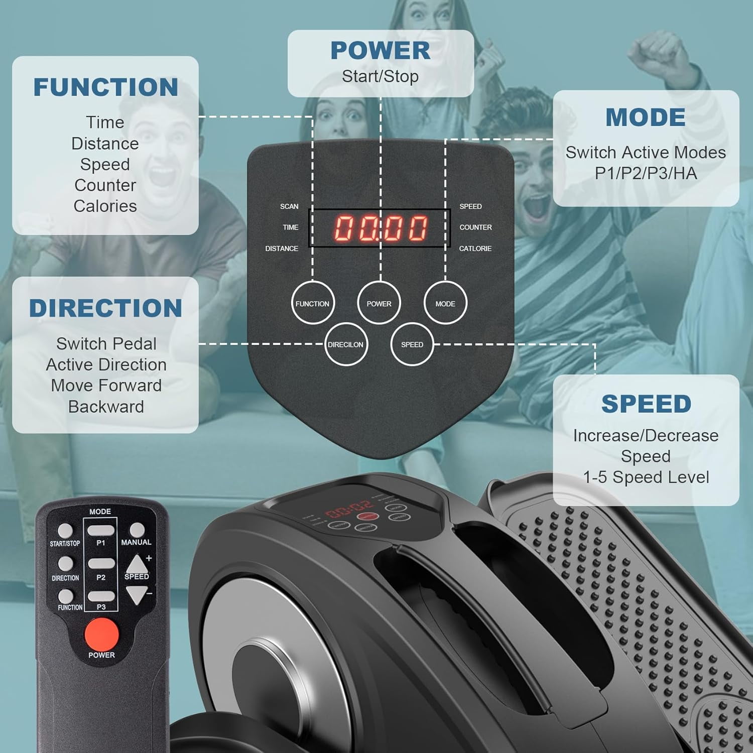 Under Desk Elliptical Machine - Electric, Quiet & Fully Assembled for Seniors. Portable Seated Leg Exerciser with Remote Control. ESL Pedal Trainer