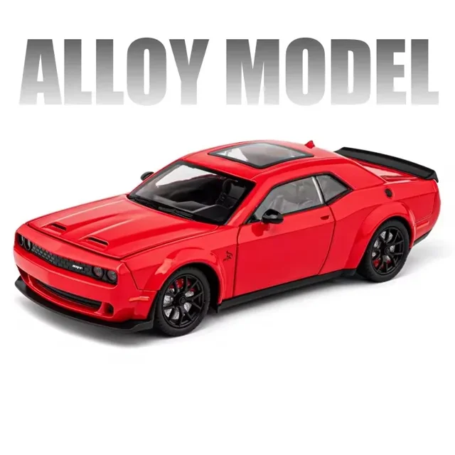 1:24 Dodge Challenger SRT Hellcat Alloy Modified Racing Car Model Diecasts Metal Sports Car Model Sound and Light Kids Toys Gift Red-boxed