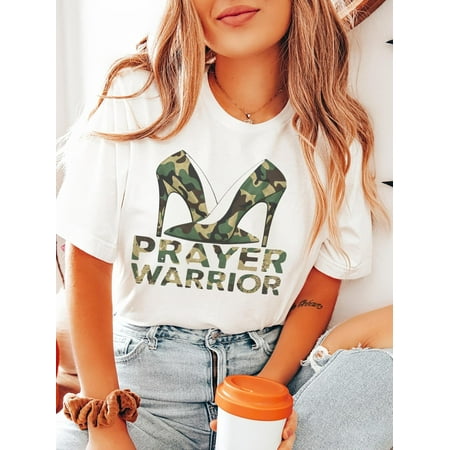 Pure Cotton PRAYER WARRIOR High Heeled Shoes Women s T-Shirt Comfort Fit Tee Tee For Adult  Men  Women  Teen  Teenager  Adolescent Youth