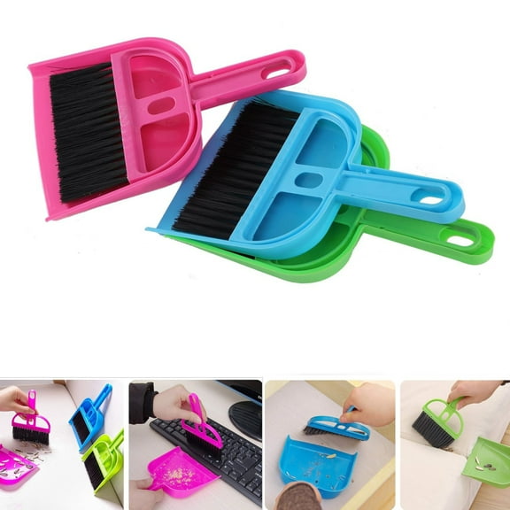 GIXUSIL 3 Pack Mini Hand Broom and Dustpan Set，Dust Pan and Brush Set ，Small Dust Pans with Brush Set Cleaning Tool for Desk, Car and Animal Waste (Blue Pink Green)