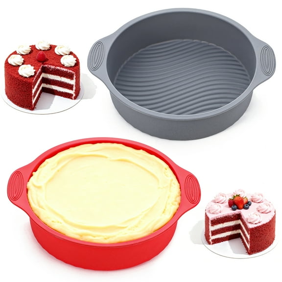 LUIISIS 2Pcs Silicone Round Cake Pan, 9 inch Non Stick Reusable Cake Molds for Baking Cheese Cake, Chocolate Cake, Mousser Cake
