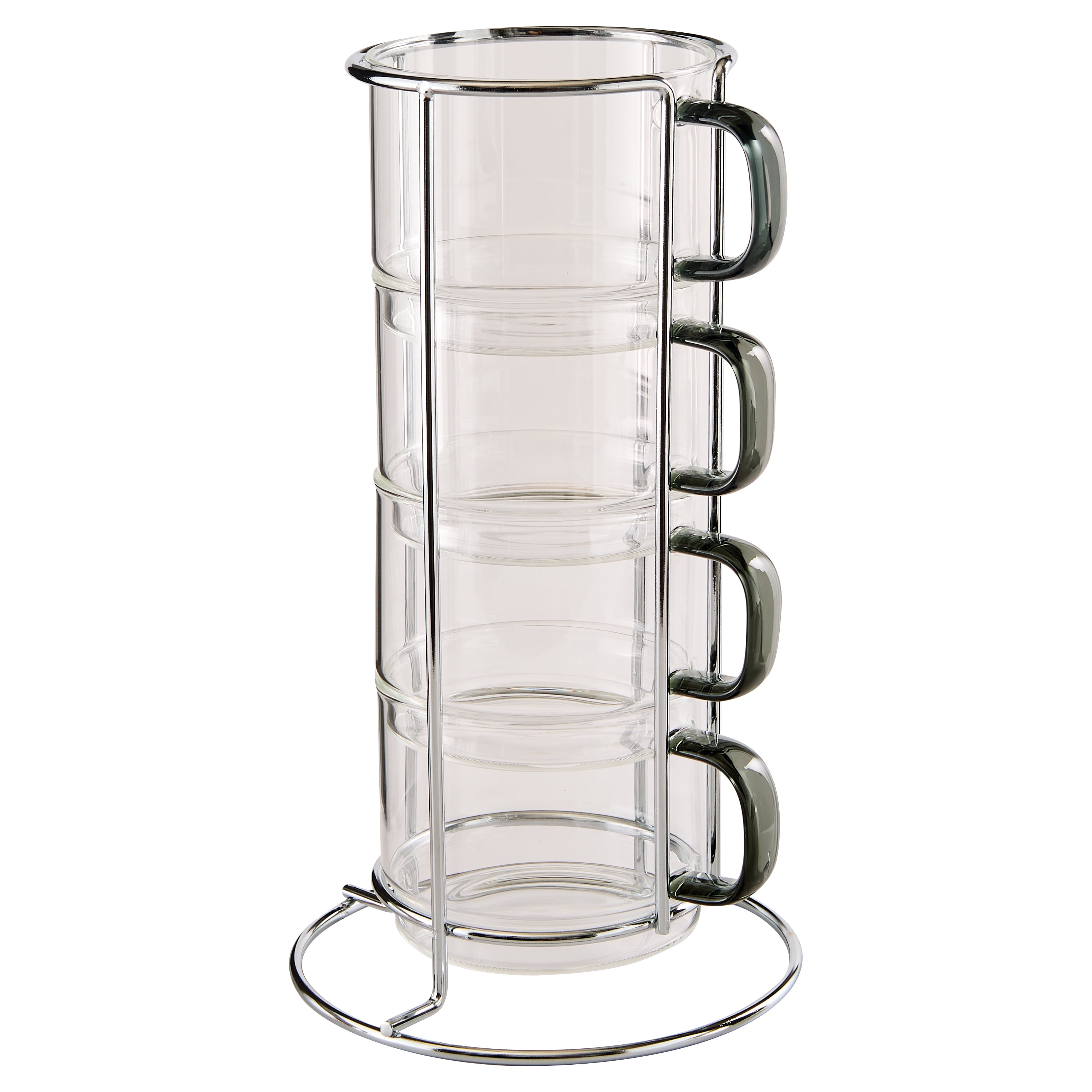 HomeTrends 4 pc stackable Glass mugs with silver metal stand
