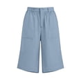 thumbnail image 5 of RYDCOT Shorts for Women Summer High Waisted Cotton Linen Dressy Casual Solid Color Wide Leg Slit Shorts Blue, 5 of 5