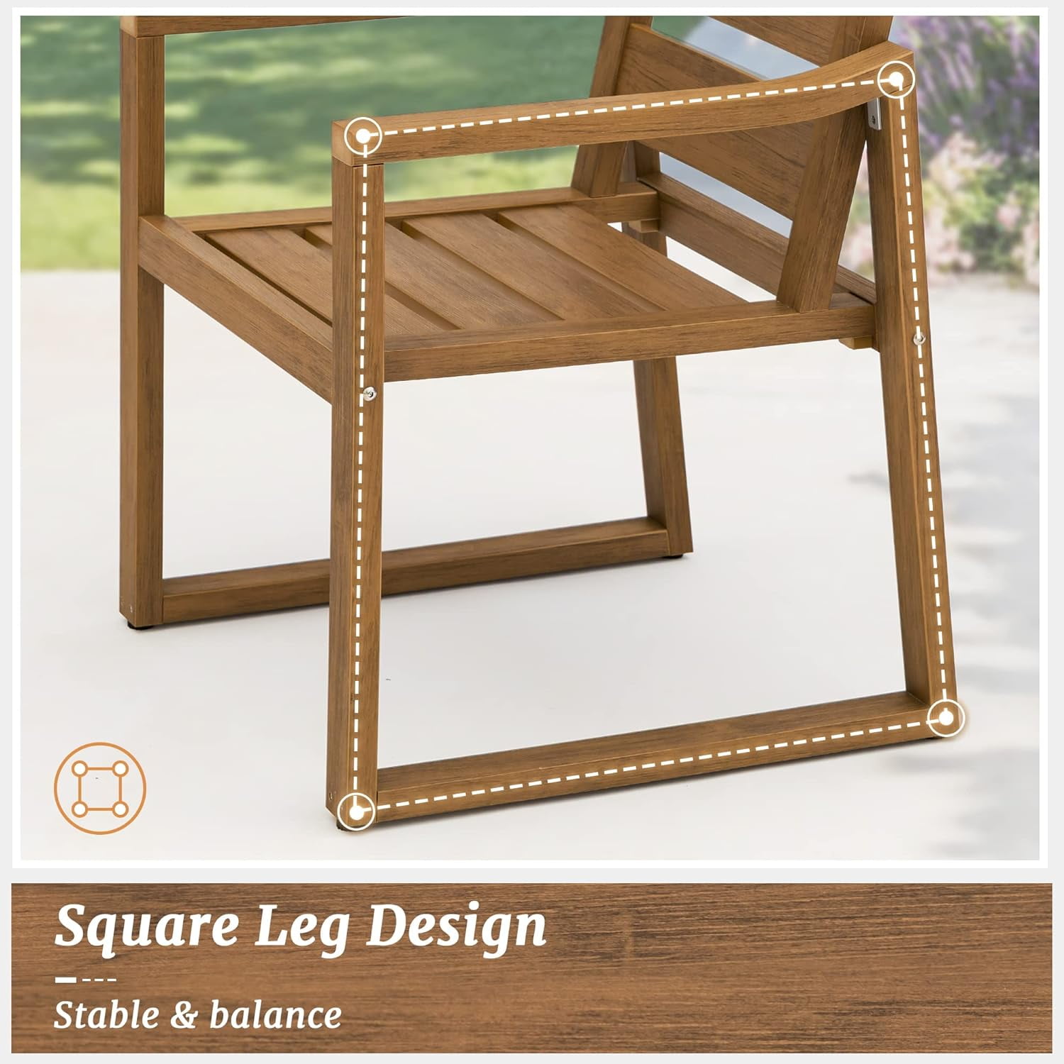 Dycanpo Outdoor Dining Chairs Set of 4,Weather Resistant Patio Chairs with Armrest for Indoors,Teak