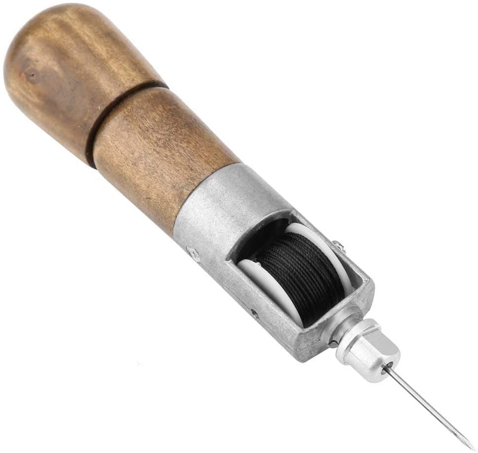 ABCISI Leather Sewing Awl Hand Stitcher with Craft Accessories Set, Hand Awl Tool, 2 Sizes Needles and Wrench for Quick Belt Repair lockstitch, DIY Craft, Leather, Heavy Fabric, Canvas, Bags