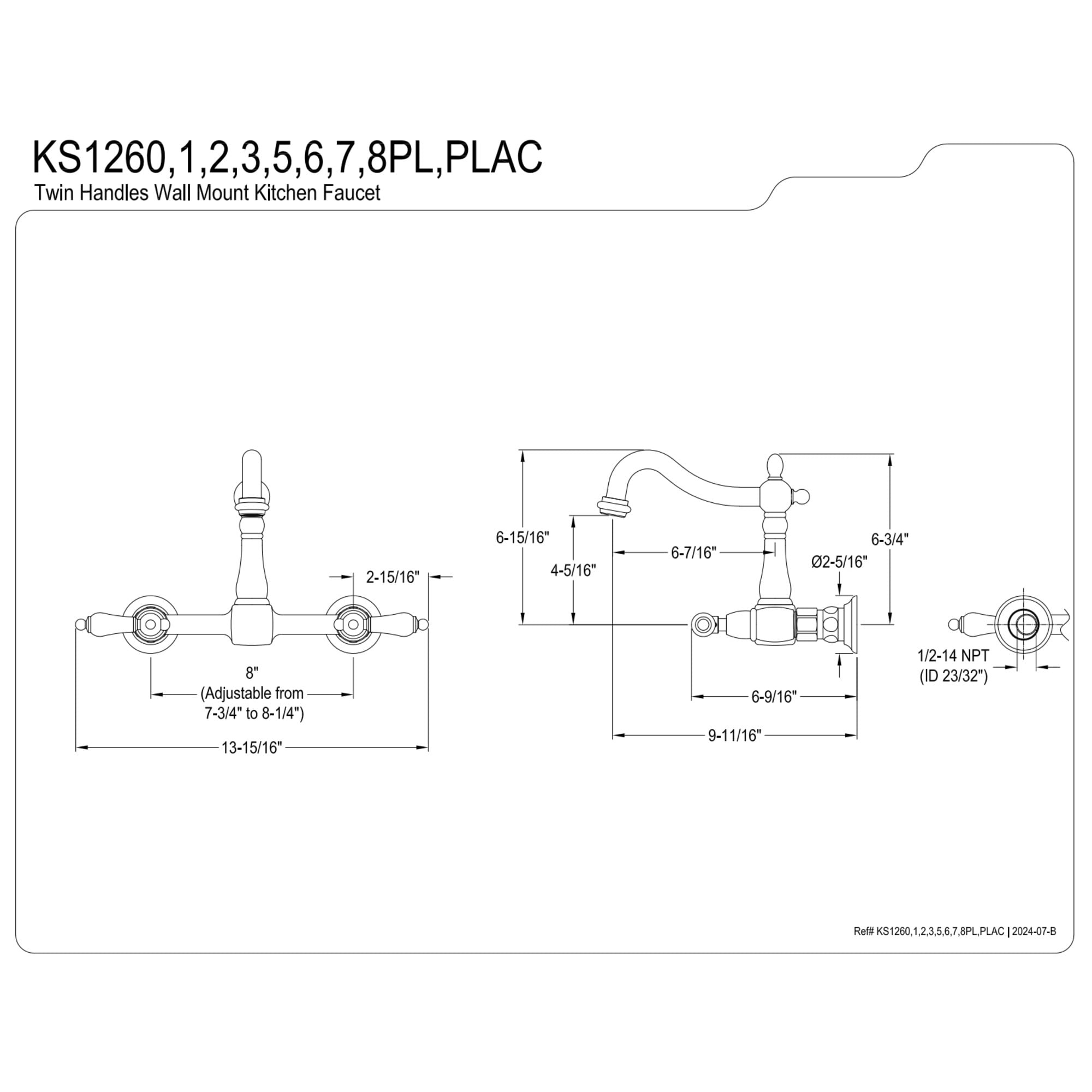Kingston Brass KS1260PL Heritage Double-Handle Wall-Mount Bridge Kitchen Faucet, Matte Black