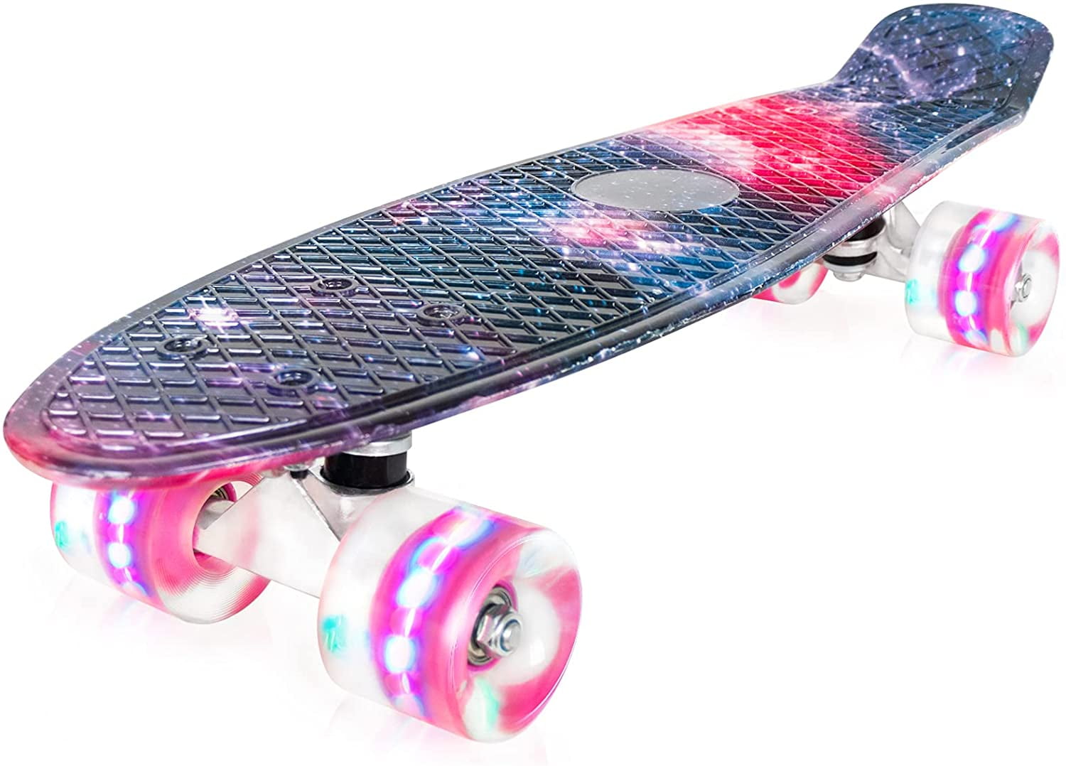 Nattork Skateboards Complete 22 Inch Mini Cruiser Retro Skateboard with Colorful Light Up Wheels for Kids Girls Boys Beginners 