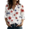 thumbnail image 2 of Ounisa American Flag Shirts Women 250th Anniversary USA Long Sleeve Button Down Blouse Stars & Stripes Print Patriotic Tops, 2 of 5