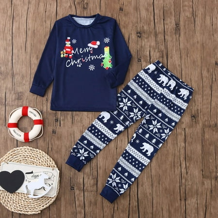 

TWIFER Christmas Family Clothes 2PCS Christmas Children Cartoon Letter Top+Deer Pants Family Clothes Pajamas