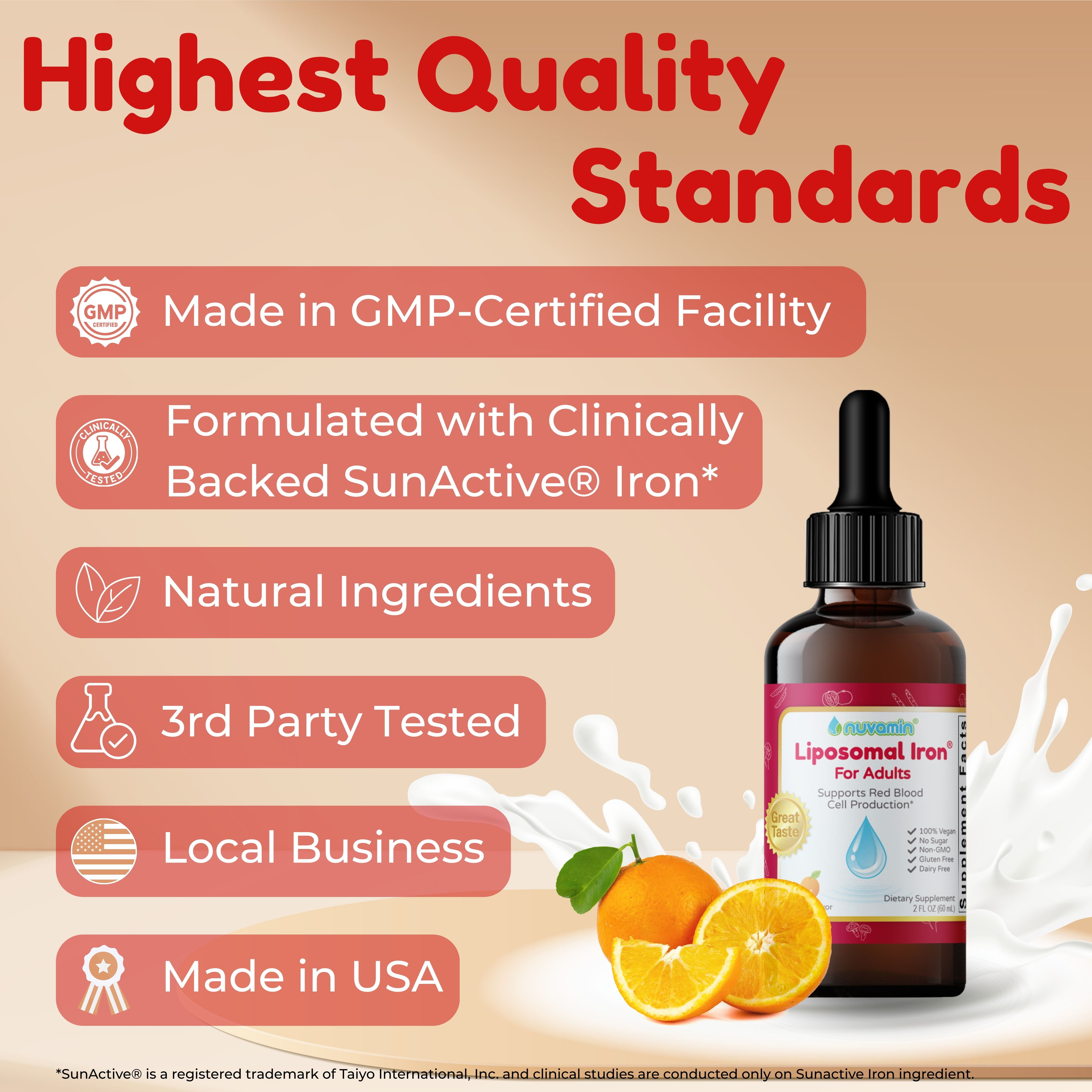 Nuvamin – Liquid Iron Drops for Women, Adults, Pregnant, Lactating, 2Fl.Oz (60ml), 60 Daily Servings. Great Taste - All Natural - Vegan - Superior Absorption, Orange Flavor