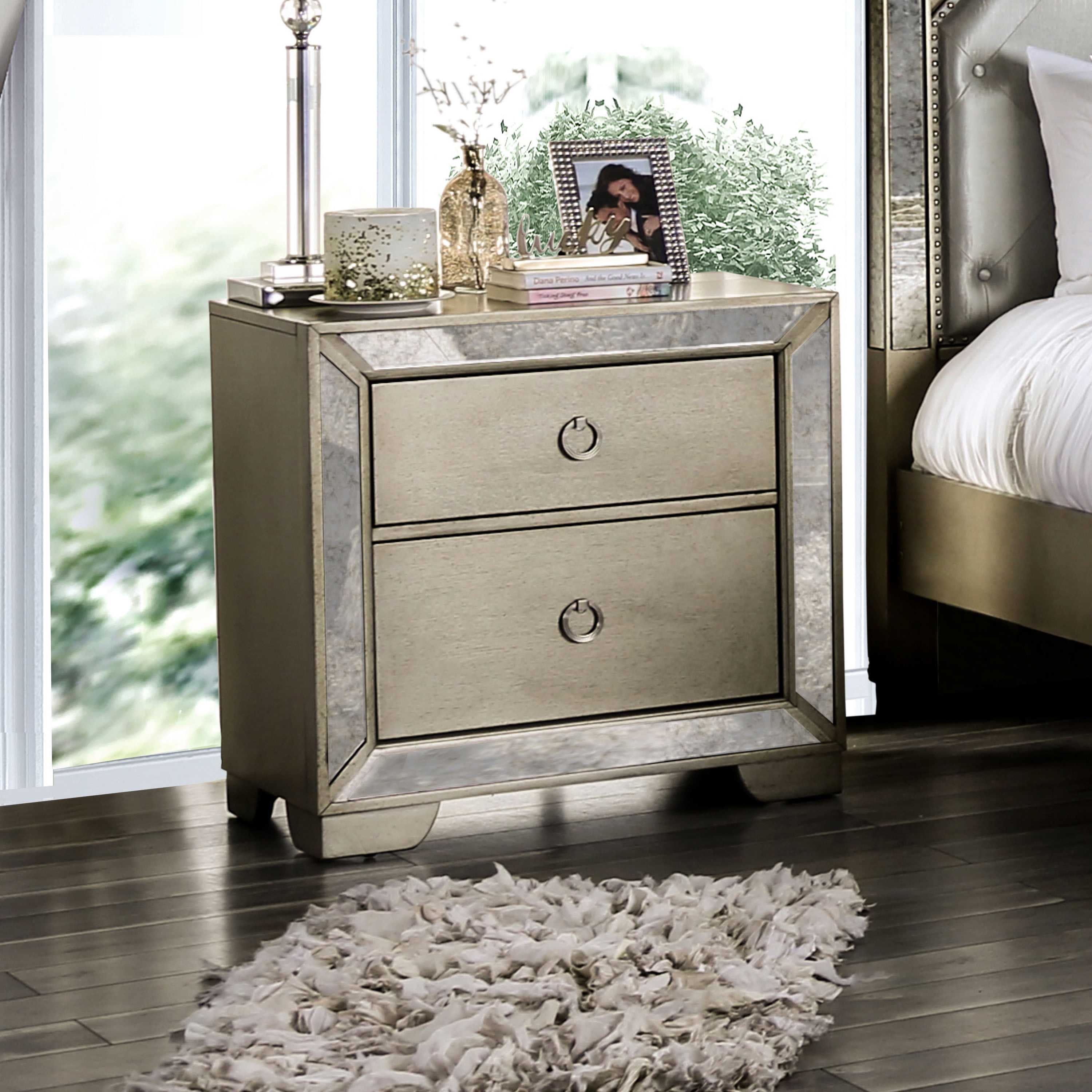 Furniture of America Katharine Modern Wooden Mirror Panel Nightstand